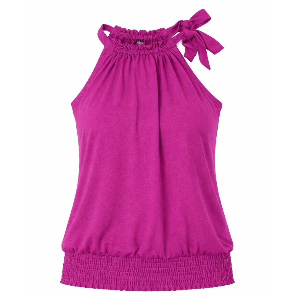 INC International Concepts Top Women M Magenta  Halter Smocked Chic Feminine